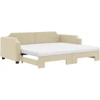 vidaXL Slaapbank met onderschuifbed en matrassen 90x200 cm stof crème
