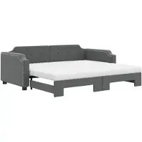 vidaXL Slaapbank onderschuifbed matrassen 90x200 cm stof donkergrijs