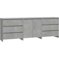 vidaXL 3-delig dressoir, betonkleur, houtvezel