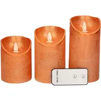 Annas collection 3St Kaars Koper Wax Rustiek Bewegende Vlam 7,5X10/12,5/15Cm Afstandsbediening 3X3Aaa Anna's Collection