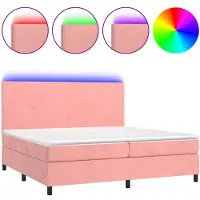 vidaXL Boxspring met matras en LED fluweel roze 200x200 cm