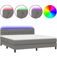 vidaXL Boxspring met matras en LED stof donkergrijs 180x200 cm
