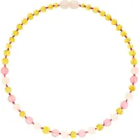 ForDig Wild Sun Barnsteen Ketting Kind - Amber Ketting - Baltische Barnsteen – 36 cm – Lemon / Rose Quartz / Pink Jade
