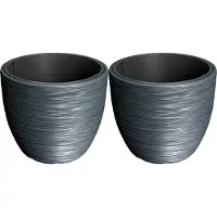 Prosperplast Plantenpot/bloempot Furu Stripes - 2x - buiten/binnen - kunststof - antraciet - D30 x H30 cm - Plantenpotte