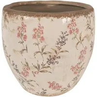 Clayre & Eef Bloempot Ø 18x17 cm Beige Roze Keramiek Bloemen Bloempot Binnen Beige Bloempot Binnen