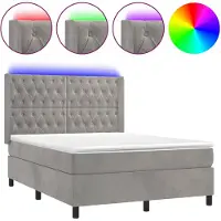 vidaXL Boxspringbed met matras en LED-verlichting, lichtgrijs, 140x190 cm, fluweel
