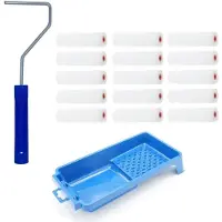 Benson 15x fijne verfrollers / schuimrollers incl verfrollerbeugel en verfbakje 10 cm - Verfrollers
