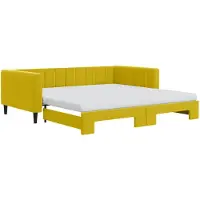 vidaXL Slaapbank onderschuifbed en matrassen 100x200 cm fluweel geel