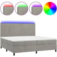 vidaXL Boxspring met matras en LED fluweel lichtgrijs 200x200 cm