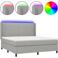 vidaXL Boxspring met matras en LED stof lichtgrijs 180x200 cm