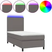 vidaXL Boxspring met matras en LED kunstleer grijs 100x200 cm
