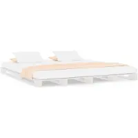 vidaXL Palletbed massief grenenhout wit 135x190 cm