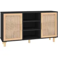 vidaXL Dressoir 105x30x60 cm massief grenen hout en rattan zwart