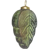 Clayre & Eef Kerstbal 7x4x13 cm Groen Bruin Glas Kerstdecoratie Groen Kerstdecoratie