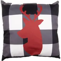 Clayre & Eef Kussenhoes 45x45 cm Zwart Rood Polyester Vierkant Rendier Sierkussenhoes Zwart Sierkussenhoes