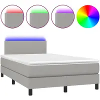 vidaXL Boxspringbed met matras en LED-verlichting, lichtgrijs, 120x200 cm, stof