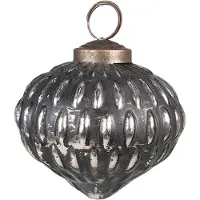 Clayre & Eef Kerstbal Ø 7 cm Zwart Zilverkleurig Glas Metaal Kerstdecoratie Zwart Kerstdecoratie