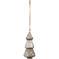 Clayre & Eef Kersthanger Kerstboom Ø 6x13 cm Zilverkleurig Hout Kerstbal Zilverkleurig Kerstbal