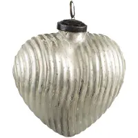 Clayre & Eef Kerstbal 7x4x8 cm Zilverkleurig Glas Hartvormig Kerstdecoratie Zilverkleurig Kerstdecoratie