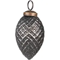 Clayre & Eef Kerstbal Ø 4 cm Zwart Zilverkleurig Glas Metaal Kerstdecoratie Zwart Kerstdecoratie