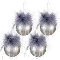Clayre & Eef Kerstbal Set van 4 Ø 6 cm Grijs Glas Kerstboomversiering Grijs Kerstboomversiering