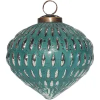 Clayre & Eef Kerstbal Ø 10 cm Groen Zilverkleurig Glas Metaal Kerstdecoratie Groen Kerstdecoratie