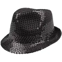 Boland Traciks Trilby hoed met pailletten - zwart - glitter - Verkleedhoofddeksels