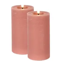 Countryfield Lyon LED kaarsen/stompkaarsen - 2x - roze - D7,5 x H15 cm - LED kaarsen