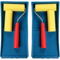 Benson 2x stuks lakroller schildersets 10 cm extra fijn met verfbak en beugel - Verfrollers