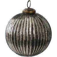 Clayre & Eef Kerstbal Ø 10 cm Zwart Zilverkleurig Glas Rond Kerstdecoratie Zwart Kerstdecoratie