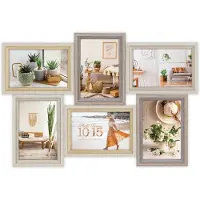 Zep - Houten Multi Fotolijst ZARA 6Q in bruin tinten voor 6 foto's 10x15 (afmeting 47x32 cm) - VZ662