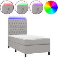 vidaXL Boxspringbed met matras en LED-verlichting, lichtgrijs, 90x190 cm, gestoffeerd