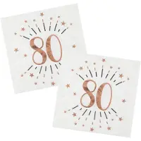 SANTEX Verjaardag feest servetten leeftijd - 20x - 80 jaar - rose goud - 33 x 33 cm - Feestservetten