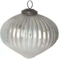 Clayre & Eef Kerstbal Ø 12 cm Wit Zilverkleurig Glas Metaal Kerstdecoratie Wit Kerstdecoratie