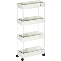 Zenzee Serveerwagen op wieltjes - Opbergrek - Wit - 40 cm x 19 cm x 90 cm