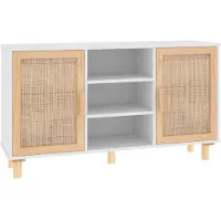 vidaXL Dressoir 105x30x60 cm massief grenenhout en rattan wit