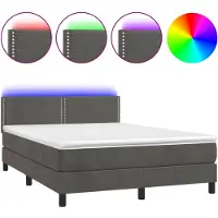 vidaXL Boxspring met matras en LED fluweel donkergrijs 140x200 cm