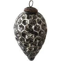 Clayre & Eef Kerstbal Ø 7 cm Zwart Zilverkleurig Glas Kerstdecoratie Zwart Kerstdecoratie