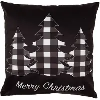 Clayre & Eef Kussenhoes 45x45 cm Zwart Wit Polyester Kerstbomen Merry Christmas Sierkussenhoes Zwart Sierkussenhoes