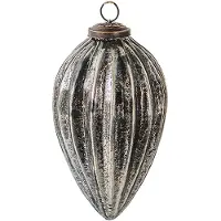 Clayre & Eef Kerstbal Ø 9 cm Zwart Zilverkleurig Glas Kerstdecoratie Zwart Kerstdecoratie