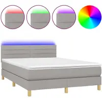 vidaXL Boxspring met matras en LED stof lichtgrijs 140x190 cm