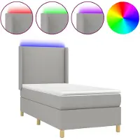 vidaXL Boxspringbed met matras en LED-verlichting, lichtgrijs, 100x200 cm, stof