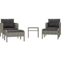 vidaXL 5-delige loungeset voor de tuin met kussens, grijs, polyrotan