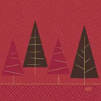Duni kerst thema servetten - 60x st - 33 x 33 cm - rood met kerstbomen - Feestservetten