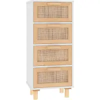 vidaXL Dressoir 40x30x90 cm massief grenenhout en rattan wit
