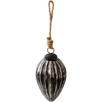 Clayre & Eef Kerstbal Ø 7 cm Zwart Zilverkleurig Glas Kerstdecoratie Zwart Kerstdecoratie