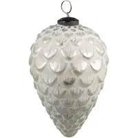 Clayre & Eef Kerstbal Ø 8 cm Zilverkleurig Wit Glas Kerstdecoratie Zilverkleurig Kerstdecoratie