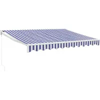 vidaXL Luifel uittrekbaar 3,5x2,5 m stof en aluminium blauw en wit