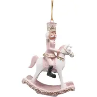Clayre & Eef Kersthanger Hobbelpaard 9 cm Roze Kunststof Kerstdecoratie Roze Kerstdecoratie
