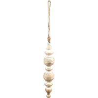 Clayre & Eef Kersthanger Ø 5x23 cm Beige Wit Hout Kerstbal Beige Kerstbal